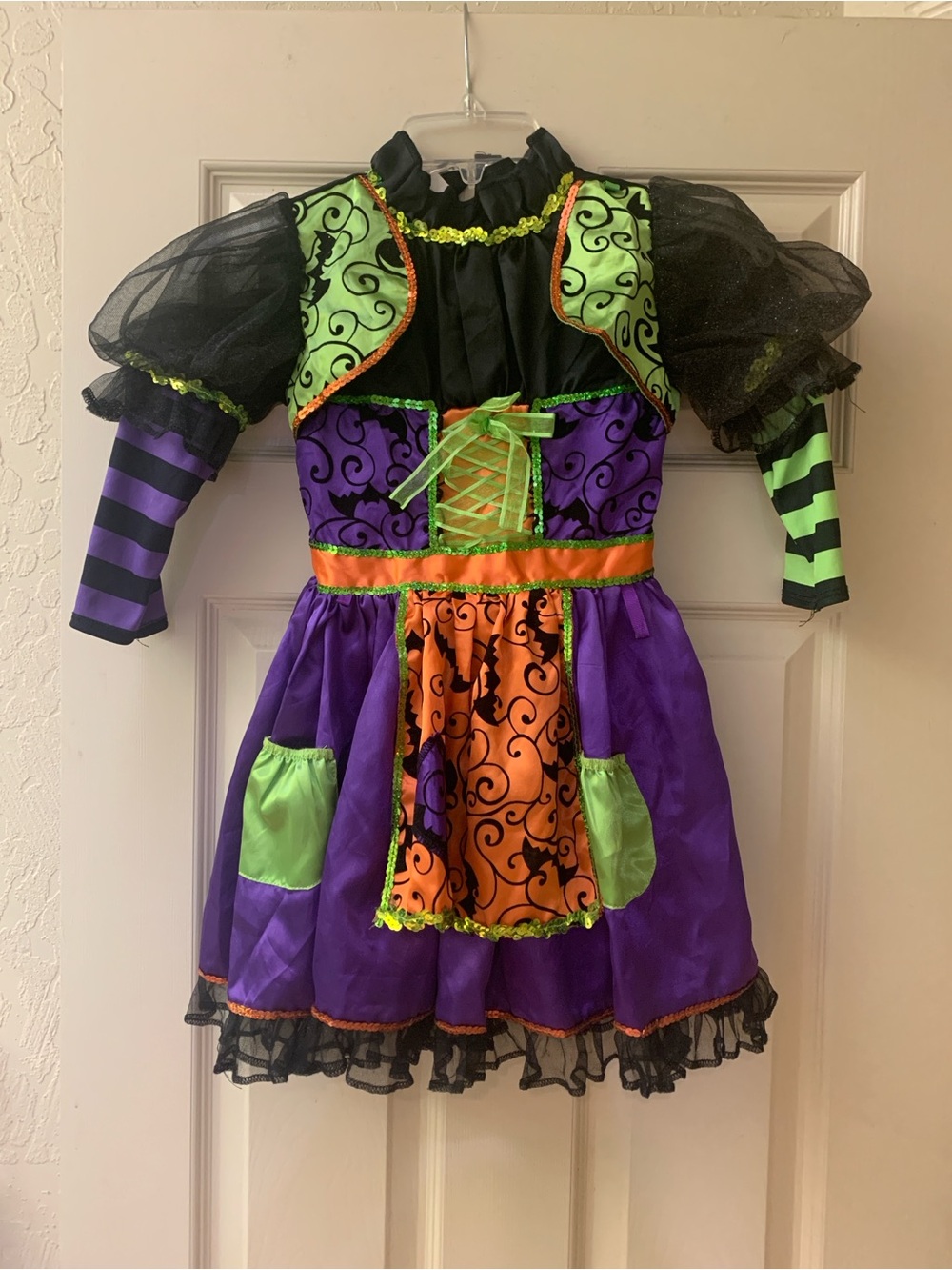 Girls Size 5-6 Purple Green Orange Halloween Witch Costume Dress